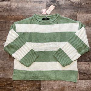 Green and White Striped Sweater